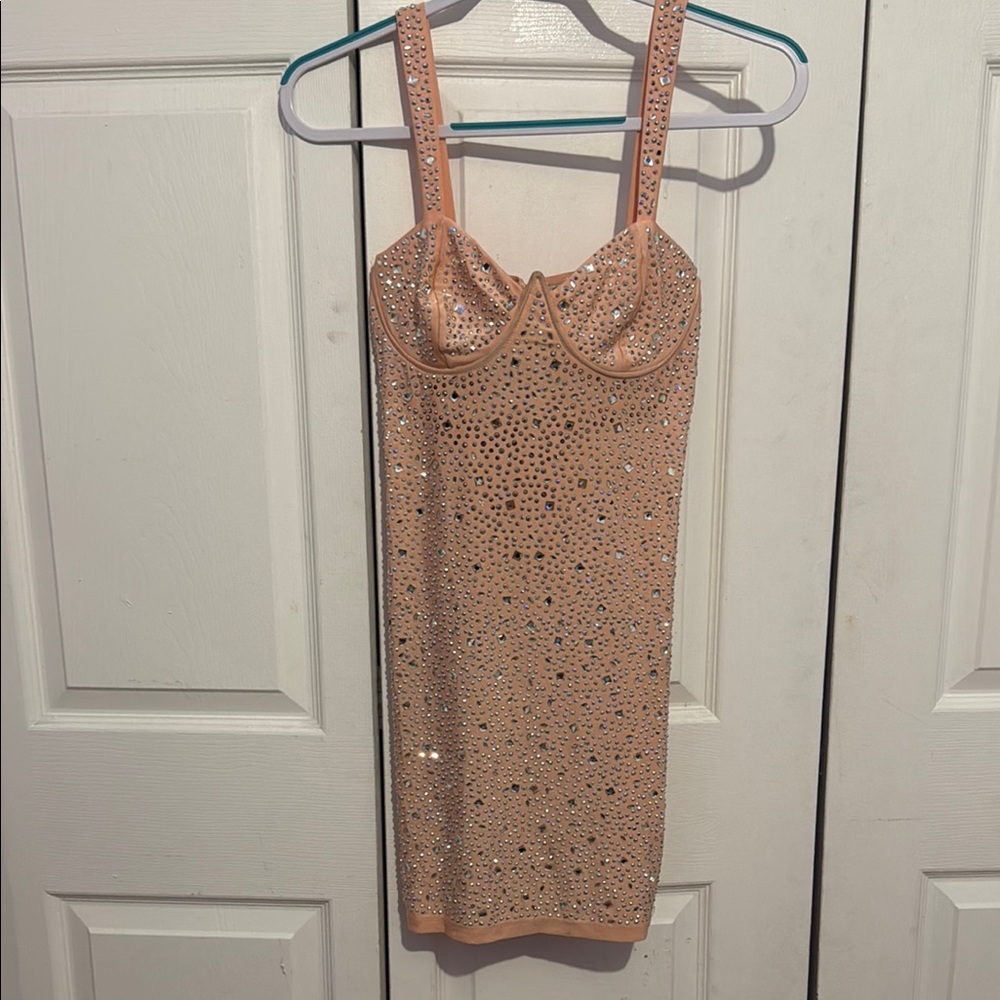 Fashion Nova Peach Rhinestone Embellished Top